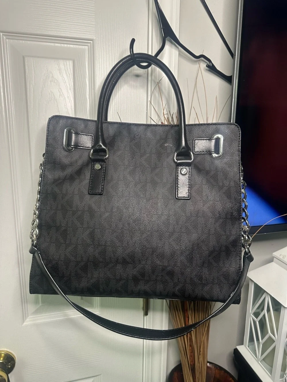 Michael Kors Black Signature Satchel with MK Charm